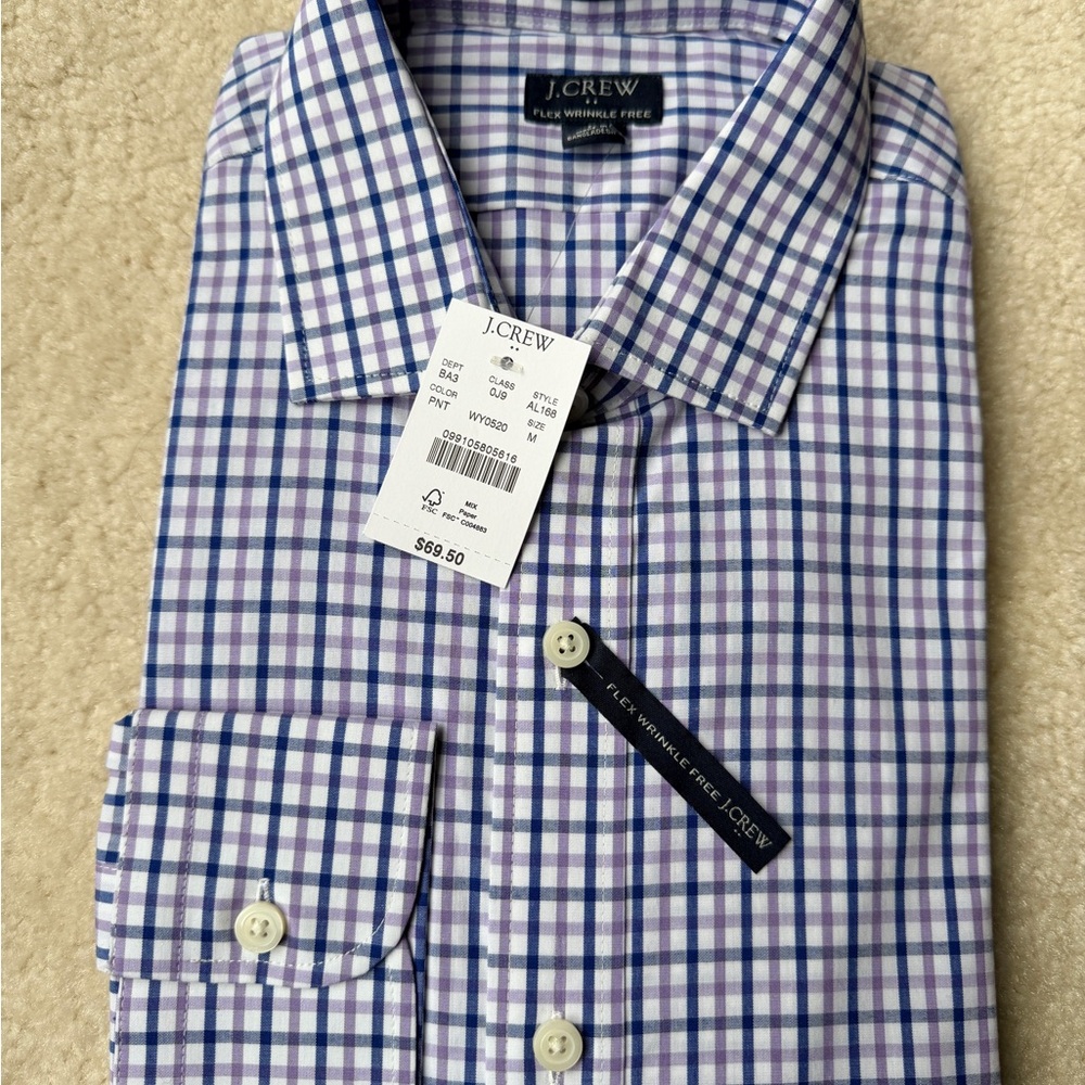J. Crew Men's Purple, Blue and White Plaid Shirt